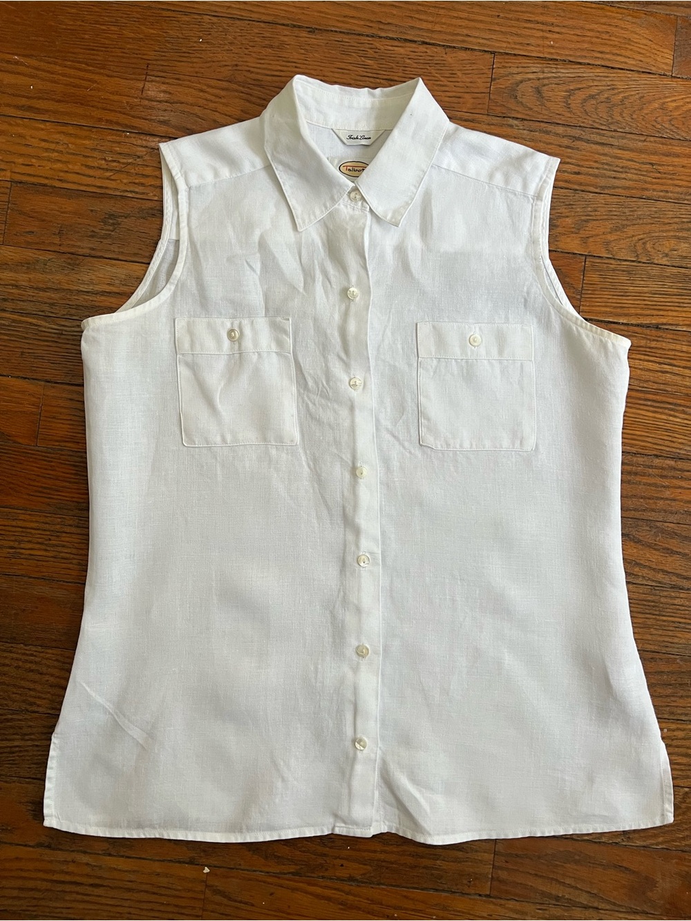 Talbots White Sleeveless Button-Front Linen Blend Blouse